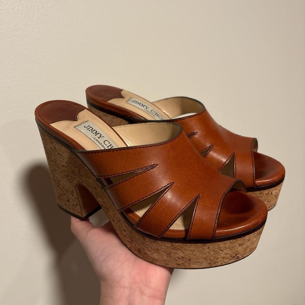Jimmy Choo brown platform leather sandals